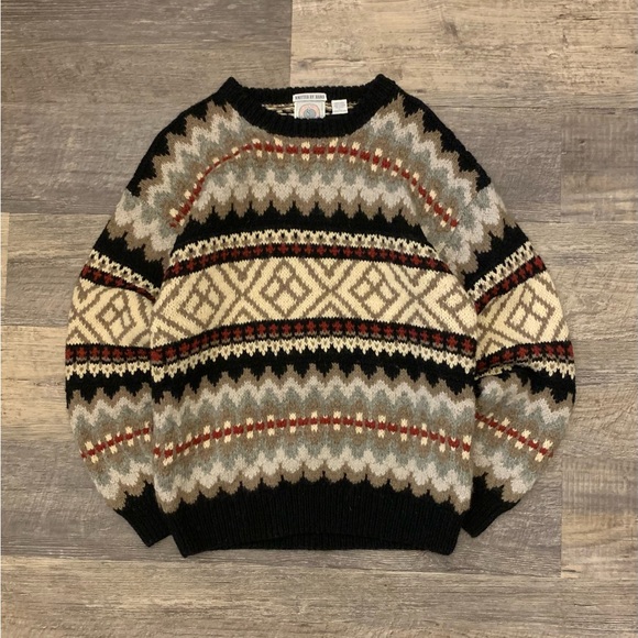 American Vintage Other - Vintage 1990s Cape Isle Knitters Colorful Shetland 100% Wool Pattern Sweater